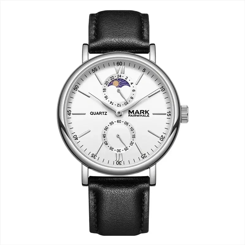 Mark Fairwhale Brand 5800 Luxury New Simple Quartz Watch High Quality Leather Strap Waterproof Luminous Moon Phase Mens Watches