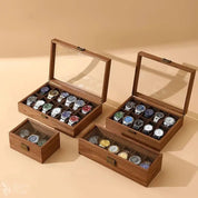 DELESYS New Style Retro Wood Grain Leather Watch Box Brown Wood Grain PU  Dustproof Glass Display Clamshell Watch Storage Box