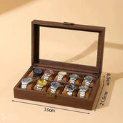 DELESYS New Style Retro Wood Grain Leather Watch Box Brown Wood Grain PU  Dustproof Glass Display Clamshell Watch Storage Box