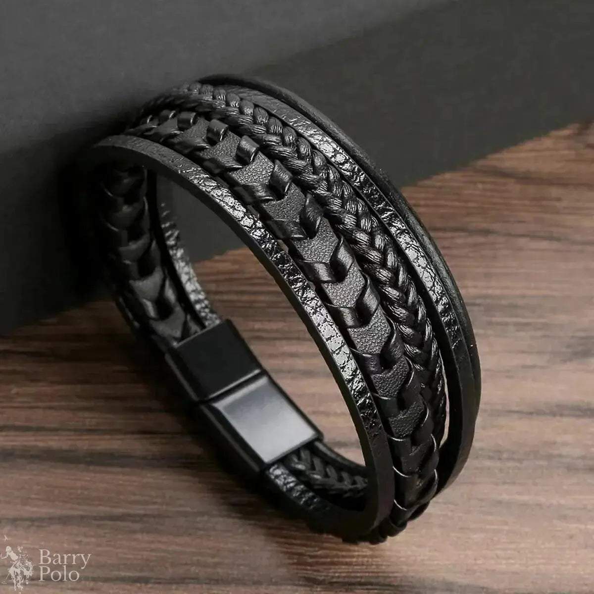 Men’s Multi-Layered Vintage Leather Rope Braided Bracelet - Alloy Magnetic Buckle Barry Polo