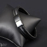 Barry Polo Retro Men’s Leather Open Bangle - Multi-Size Woven Hand Rope Gift Barry Polo