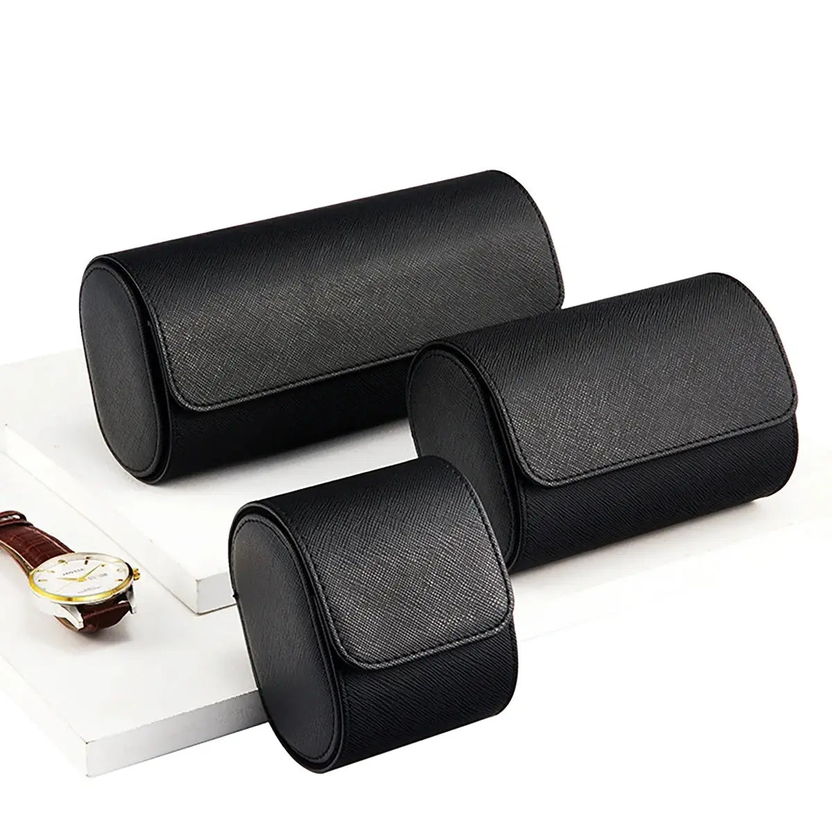 3-Slot Watch Roll Travel Case Portable Vintage Leather Watch Display Case Storage Box Watch Organizers Men Christmas Gift