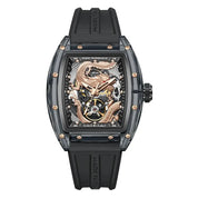 Mark Fairwhale 6990 Men Automatic Watch  Acrylic Case Luminous Skeleton Dragon Dial Tonneau Mechanical Wristwatch