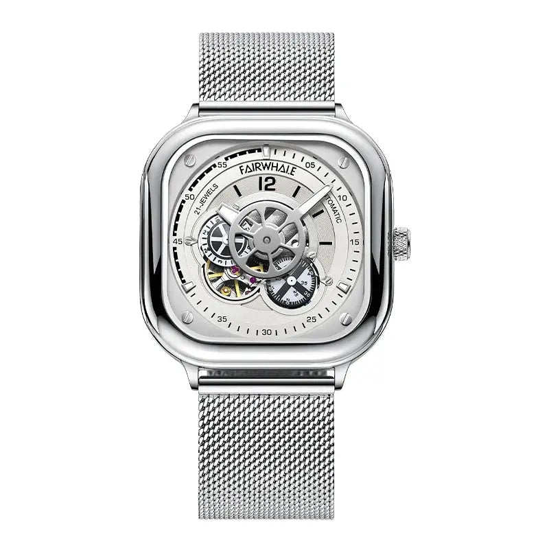 Mark Fairwhale 6500 Men Automatic Watch Square Luxury Watches Waterproof Luminous Skeleton Fashion Mechanical Wristwatch