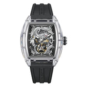 Mark Fairwhale 6990 Men Automatic Watch  Acrylic Case Luminous Skeleton Dragon Dial Tonneau Mechanical Wristwatch
