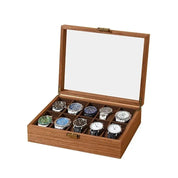 DELESYS New Style Retro Wood Grain Leather Watch Box Brown Wood Grain PU  Dustproof Glass Display Clamshell Watch Storage Box