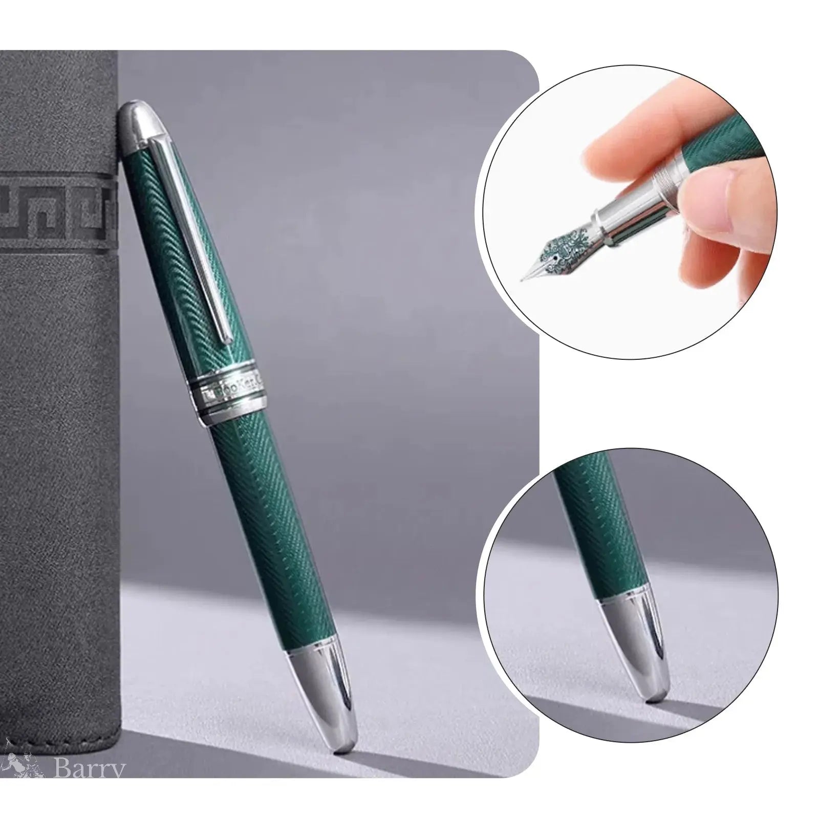 BooKer.Cr Fountain Pen Premium F-Tip Elegant Dark Green Gift Pen Smooth Writing Ideal for Graduation Gift