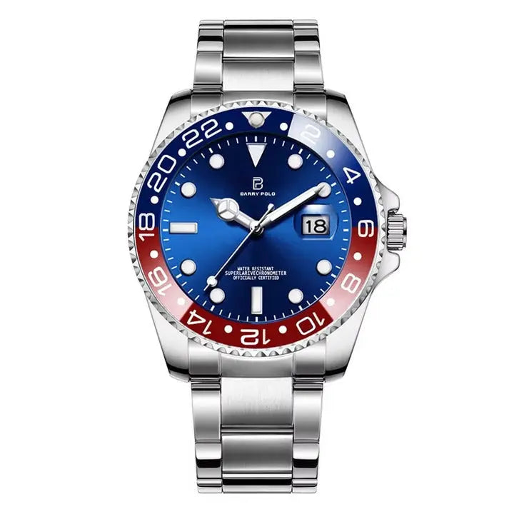 BARRY POLO Unique Design Sport Date Watch for Men Luxury Rotatable Bezel Crystal Stainless Steel Quartz Wristwatches