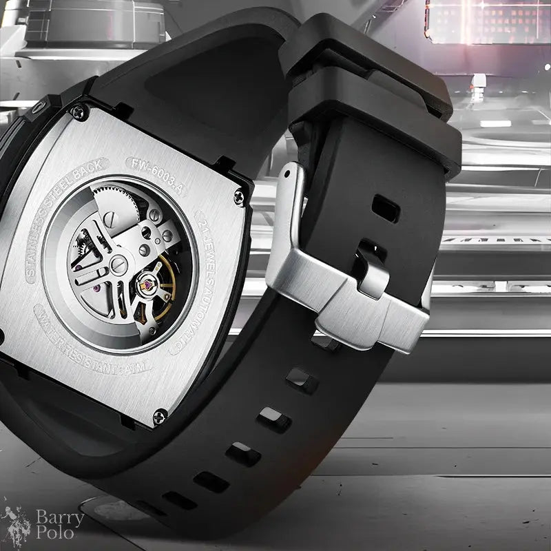Mark Fairwhale 6003 Men's Mechanical Watches Automatic Tonneau Dial Luminous Waterproof Rubber Strap Men Watches
