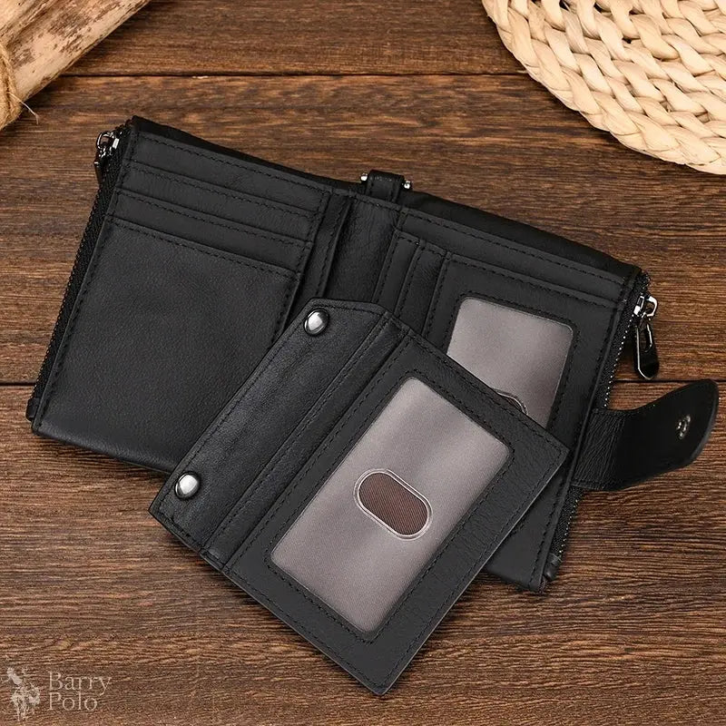 Newsbirds Vintage Leather Short Wallet For Men Male Short Purse With Clip Buton Bifold Wallet With Coin Purse Pocket