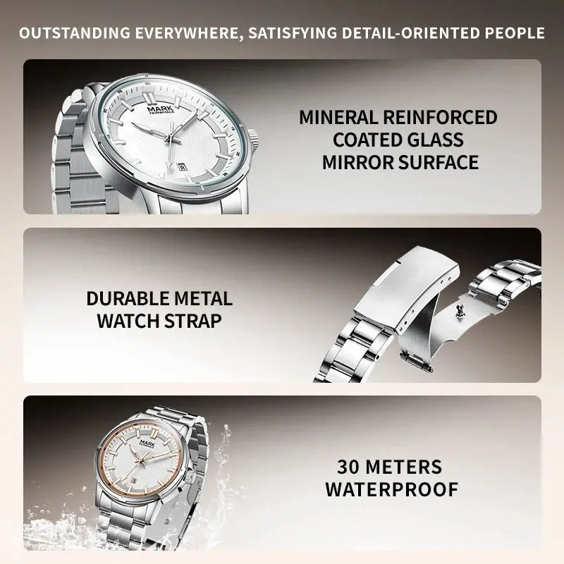 Mark Fairwhale Brand 5038 Mens Watches Stainless Steel Strap Casual Quartz Sports Wristwatch Luxury Waterproof Watches for Men