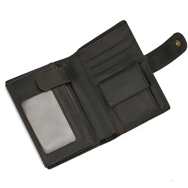 Newsbirds Vintage Leather Short Wallet For Men Male Short Purse With Clip Buton Bifold Wallet With Coin Purse Pocket