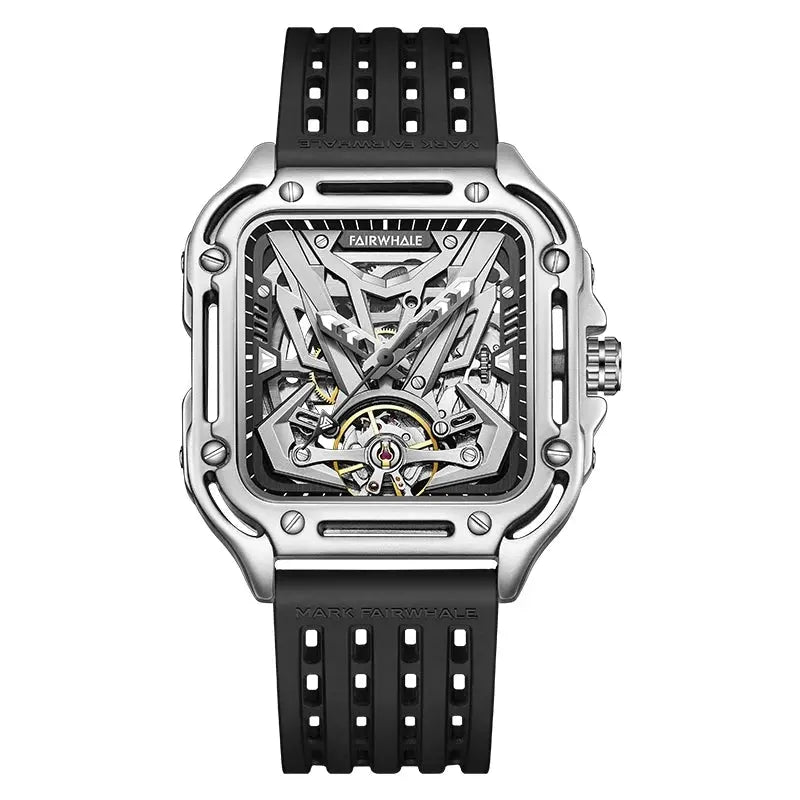 Mark Fairwhale 6530 Fashion Automatic Movement Skeleton Square Dial Sports Waterproof Mechanical Watches for Men with Box