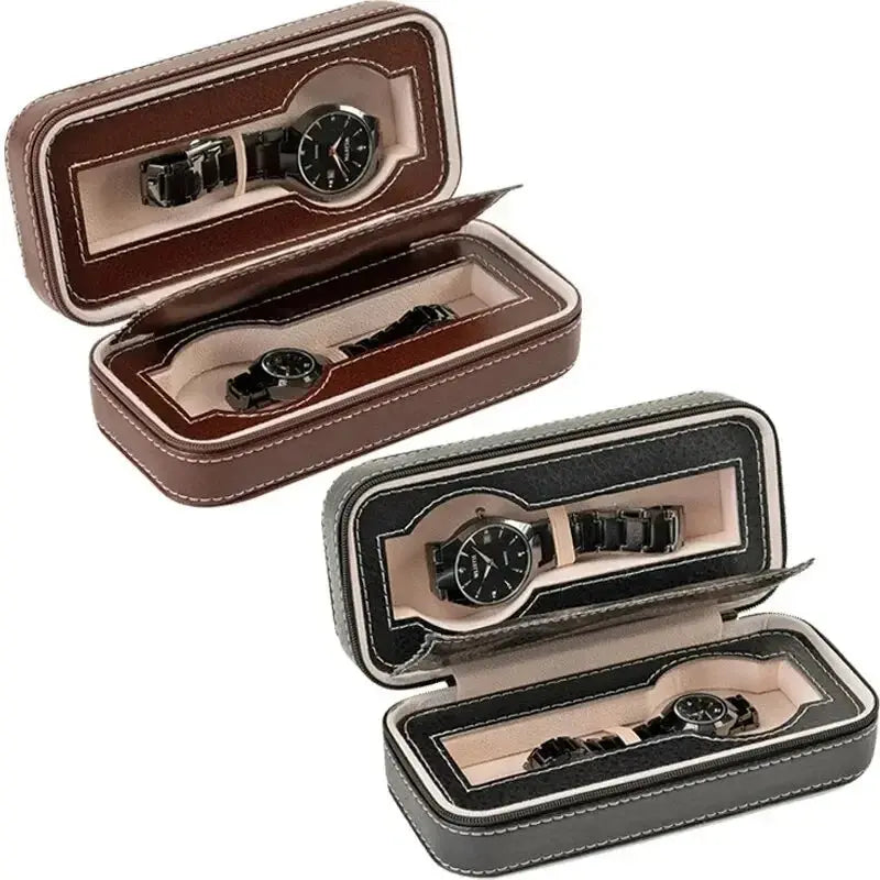 New Travel Dustproof Embedded Watch Box Zipper Portable PU Leather Storage Case Watch Display Box For Trips And Gift Storage Bag