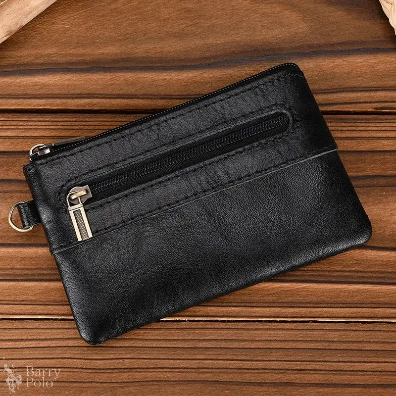 Little Coin Purse Genuine Leather Real Cowhide Men's Leather Short Wallet Mini Purse Men Women Key Wallet Card Zip With Key Ring
