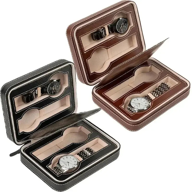 New Travel Dustproof Embedded Watch Box Zipper Portable PU Leather Storage Case Watch Display Box For Trips And Gift Storage Bag
