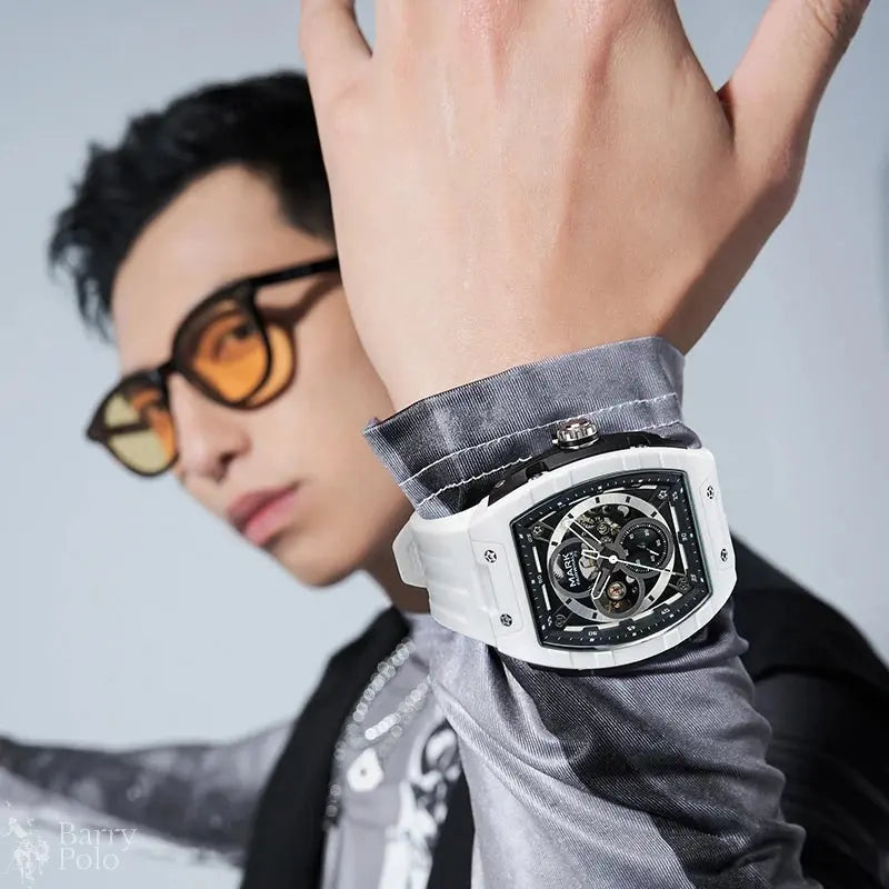 Mark Fairwhale 6003 Men's Mechanical Watches Automatic Tonneau Dial Luminous Waterproof Rubber Strap Men Watches