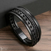 Men’s Multi-Layered Vintage Leather Rope Braided Bracelet - Alloy Magnetic Buckle Barry Polo