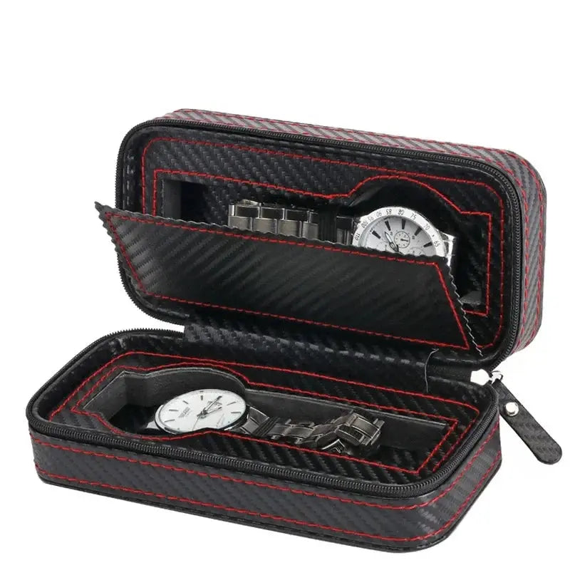 New Travel Dustproof Embedded Watch Box Zipper Portable PU Leather Storage Case Watch Display Box For Trips And Gift Storage Bag