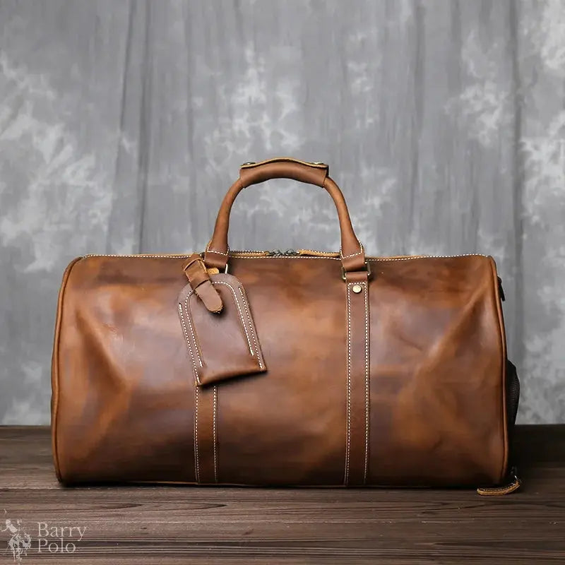 New Retro Male Carry-on Bag Europe And America Crazy Horse Leather Travel Bag Layer Cowhide Large Capacity Single Shoulder Bag
