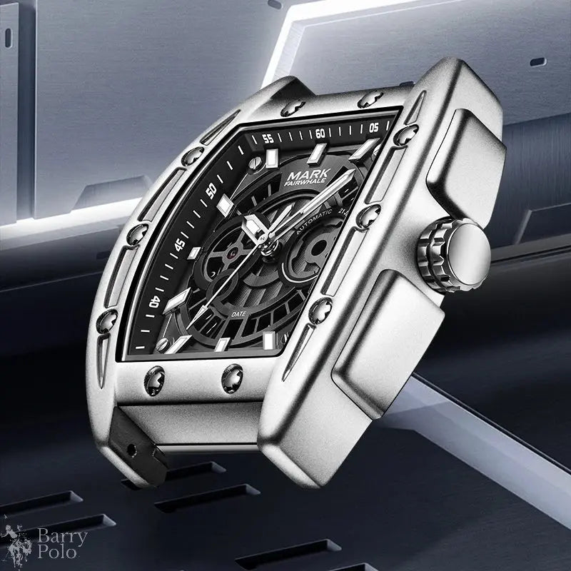 MARK FAIRWHALE New Tonneau Luxury Men Watch Automatic Movement Rubber Strap Date Waterproof Mechanical Watches for Man