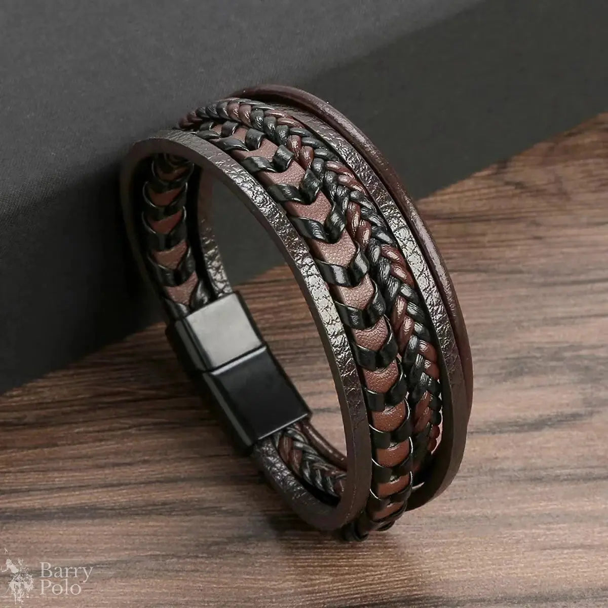 Men’s Multi-Layered Vintage Leather Rope Braided Bracelet - Alloy Magnetic Buckle Barry Polo