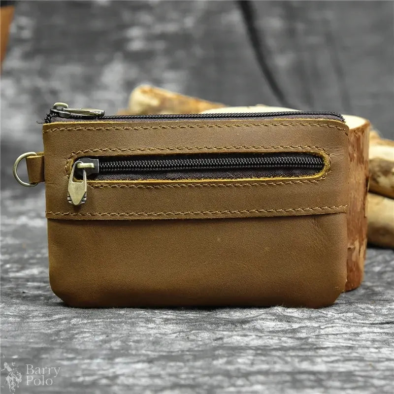 Little Coin Purse Genuine Leather Real Cowhide Men's Leather Short Wallet Mini Purse Men Women Key Wallet Card Zip With Key Ring