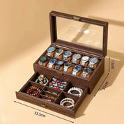 DELESYS New Style Retro Wood Grain Leather Watch Box Brown Wood Grain PU  Dustproof Glass Display Clamshell Watch Storage Box