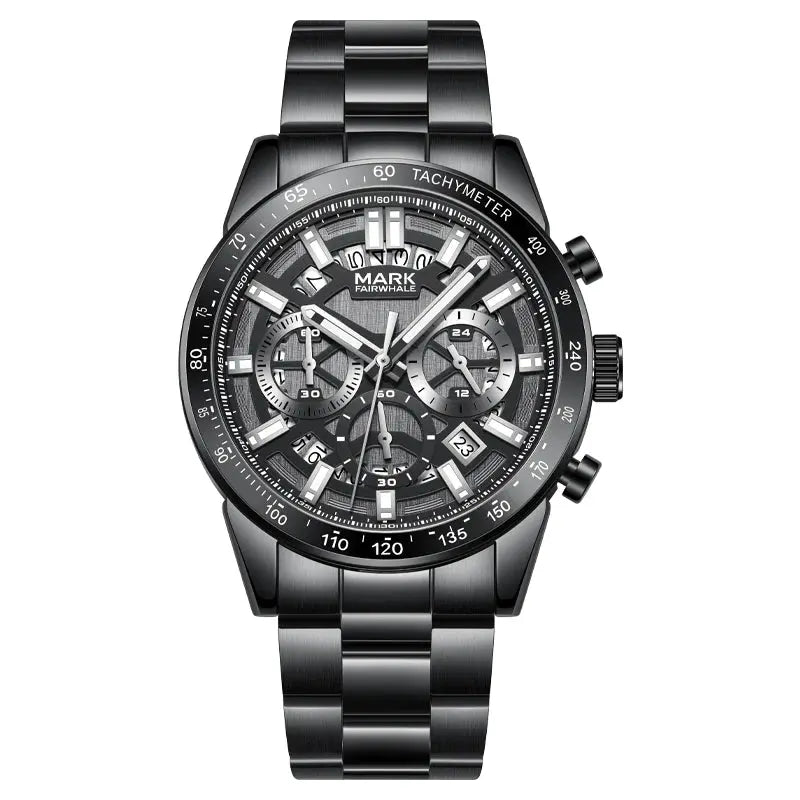Mark Fairwhale 5880 Mens Watch Business Quartz Wristwatch Original Stainless Steel Chronograph Waterproof Watches for Men