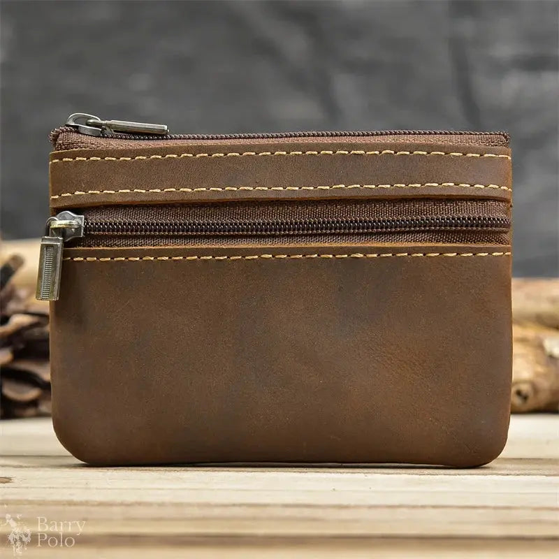 Little Coin Purse Genuine Leather Real Cowhide Men's Leather Short Wallet Mini Purse Men Women Key Wallet Card Zip With Key Ring