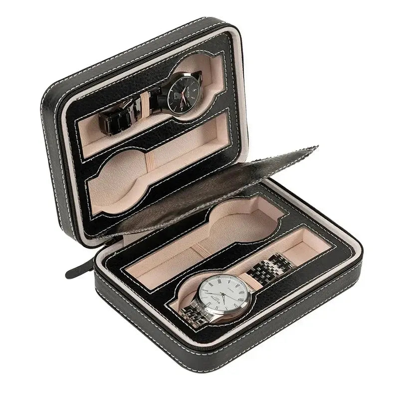 New Travel Dustproof Embedded Watch Box Zipper Portable PU Leather Storage Case Watch Display Box For Trips And Gift Storage Bag