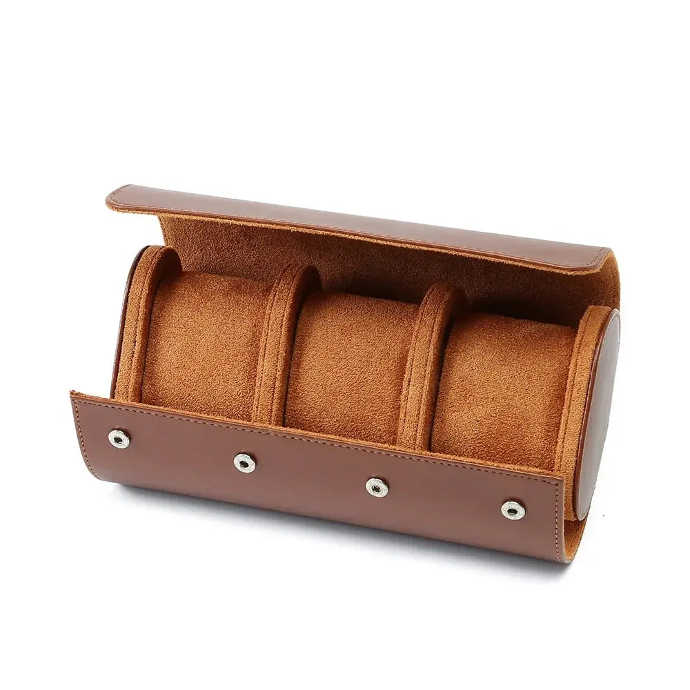 3-Slot Watch Roll Travel Case Portable Vintage Leather Watch Display Case Storage Box Watch Organizers Men Christmas Gift