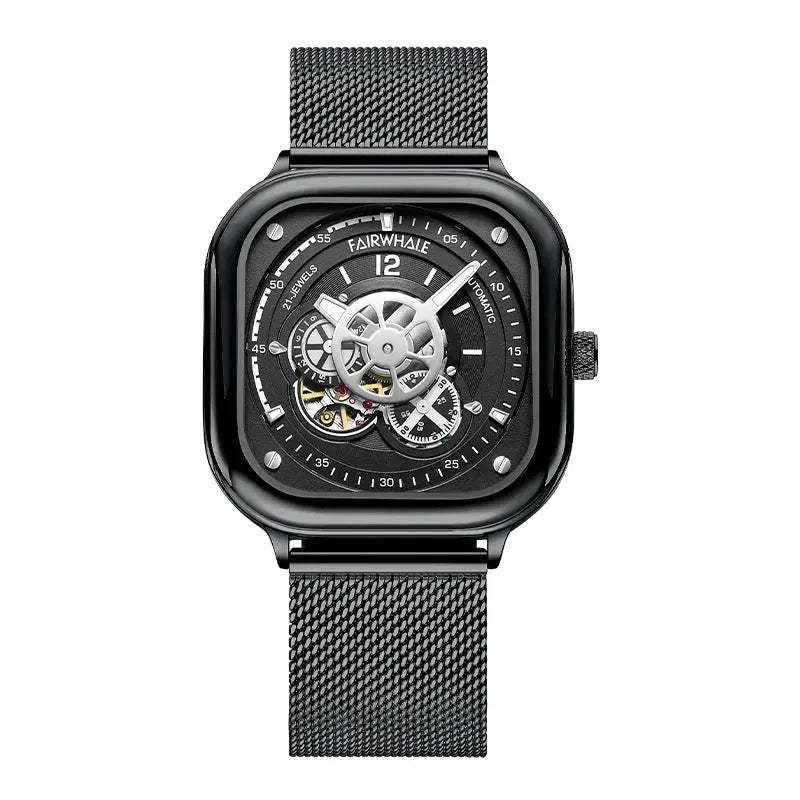 Mark Fairwhale 6500 Men Automatic Watch Square Luxury Watches Waterproof Luminous Skeleton Fashion Mechanical Wristwatch