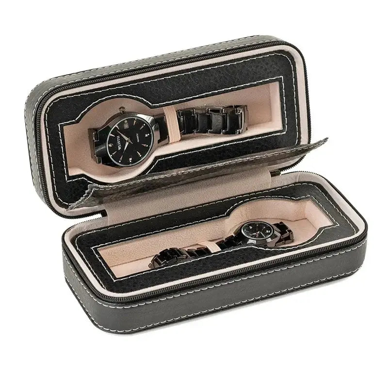 New Travel Dustproof Embedded Watch Box Zipper Portable PU Leather Storage Case Watch Display Box For Trips And Gift Storage Bag