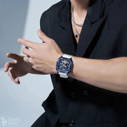 Mark Fairwhale 6530 Fashion Automatic Movement Skeleton Square Dial Sports Waterproof Mechanical Watches for Men with Box