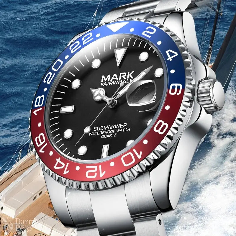 Mark Fairwhale 5140 Men's Watch Luminous Business Date Rotating Timer Waterproof Fashion Stainless Steel Quartz Wristwatch