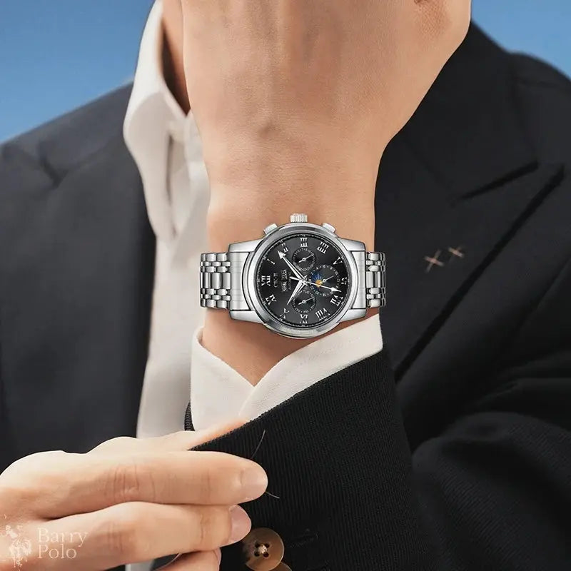 Mark Fairwhale Automatic Movement Watch Luxury Chronograph Moon Phase Calendar Waterproof Mechanical Watches for Men