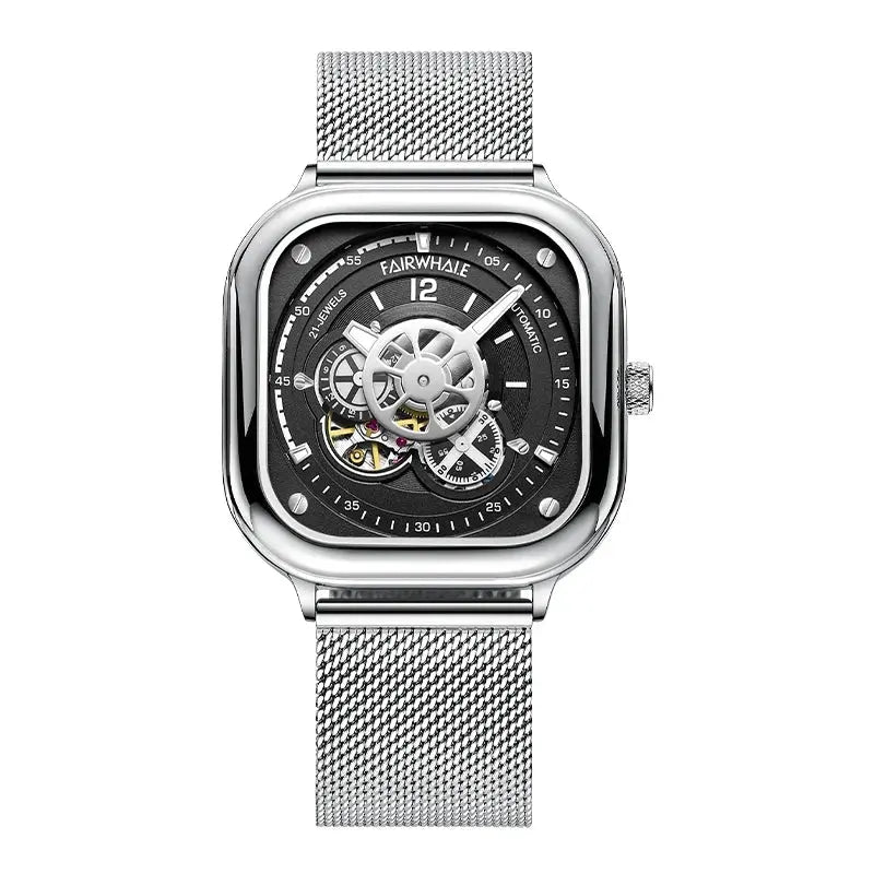 Mark Fairwhale 6500 Men Automatic Watch Square Luxury Watches Waterproof Luminous Skeleton Fashion Mechanical Wristwatch