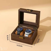 DELESYS New Style Retro Wood Grain Leather Watch Box Brown Wood Grain PU  Dustproof Glass Display Clamshell Watch Storage Box