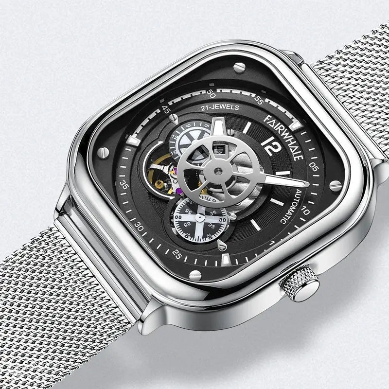 Mark Fairwhale 6500 Men Automatic Watch Square Luxury Watches Waterproof Luminous Skeleton Fashion Mechanical Wristwatch