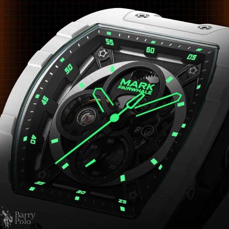 Mark Fairwhale 6003 Men's Mechanical Watches Automatic Tonneau Dial Luminous Waterproof Rubber Strap Men Watches