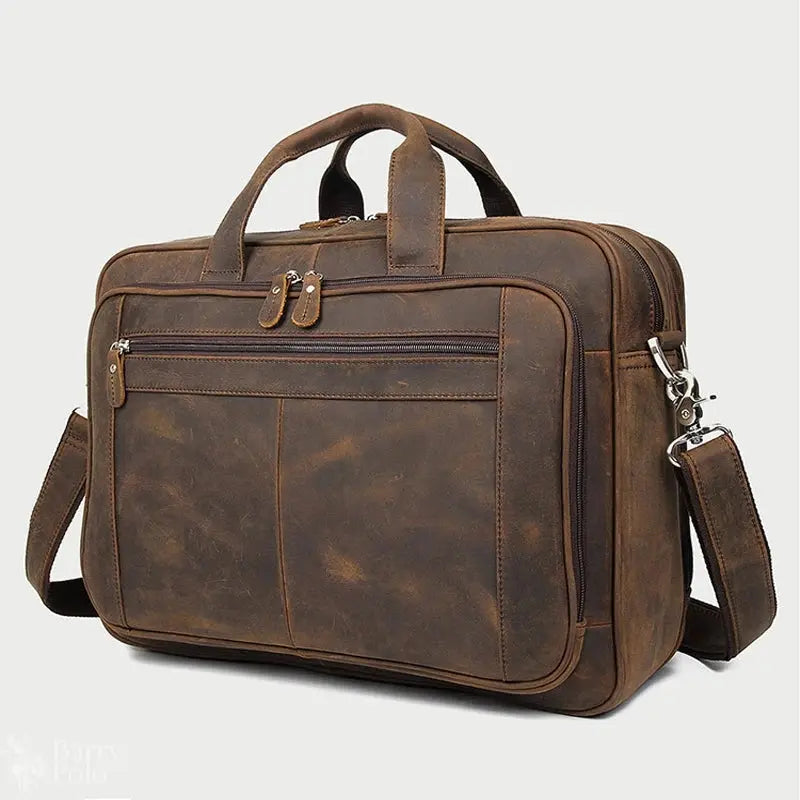 Barry Polo High-Quality Crazy Horse Leather Men’s Briefcase - 17" Laptop Bag Barry Polo
