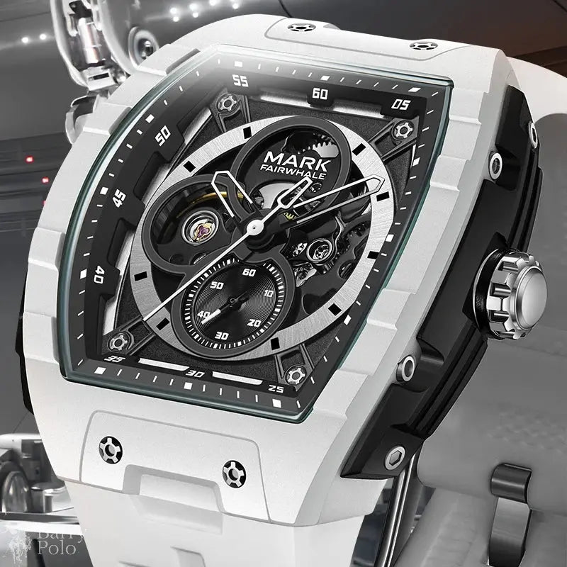 Mark Fairwhale 6003 Men's Mechanical Watches Automatic Tonneau Dial Luminous Waterproof Rubber Strap Men Watches