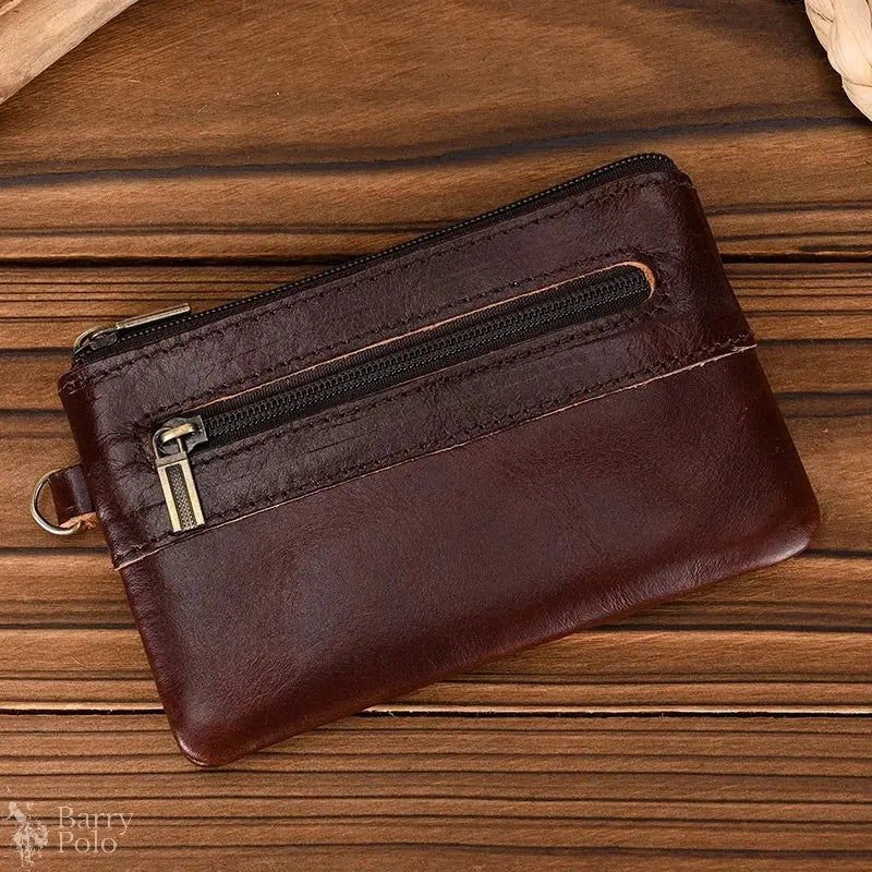 Little Coin Purse Genuine Leather Real Cowhide Men's Leather Short Wallet Mini Purse Men Women Key Wallet Card Zip With Key Ring