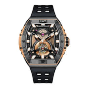 BONEST GATTI Men Automatic Watch Mechanical Wristwatch Luminous Tonneau Case Rubber Strap Stainless Steel Watches