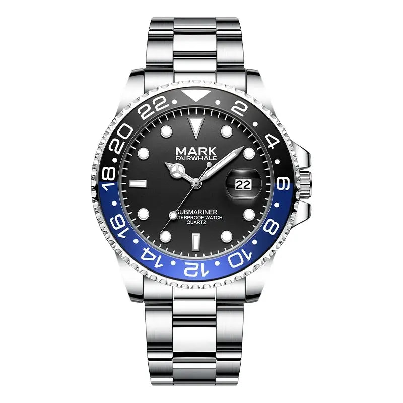 Mark Fairwhale 5140 Men's Watch Luminous Business Date Rotating Timer Waterproof Fashion Stainless Steel Quartz Wristwatch
