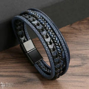 Men’s Multi-Layered Vintage Leather Rope Braided Bracelet - Alloy Magnetic Buckle Barry Polo