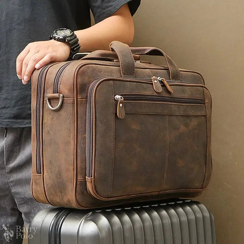 Barry Polo High-Quality Crazy Horse Leather Men’s Briefcase - 17" Laptop Bag Barry Polo