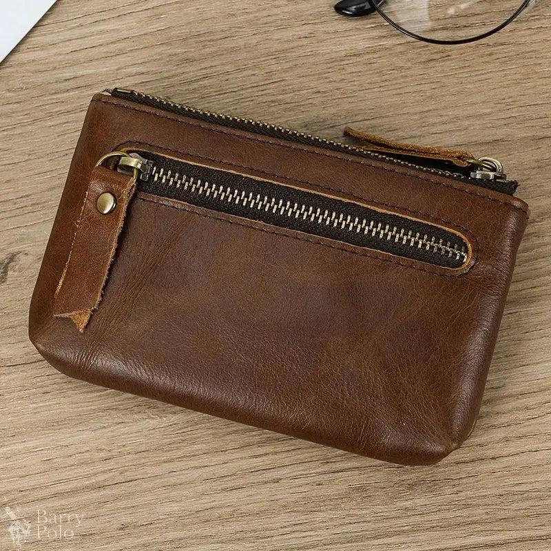 Little Coin Purse Genuine Leather Real Cowhide Men's Leather Short Wallet Mini Purse Men Women Key Wallet Card Zip With Key Ring
