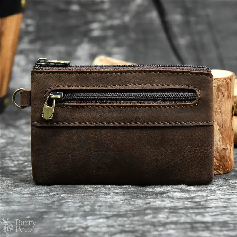 Little Coin Purse Genuine Leather Real Cowhide Men's Leather Short Wallet Mini Purse Men Women Key Wallet Card Zip With Key Ring